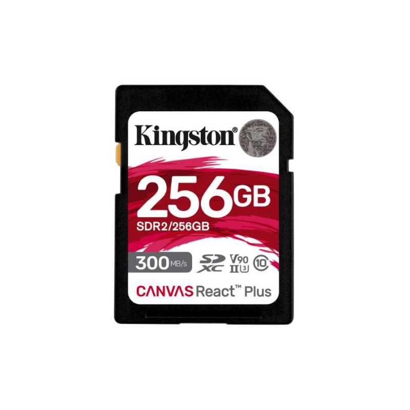 Kingston 256GB Canvas React Plus SD Card, UHS-II Class 10, U3, For 8K/3D/VR Videos/Photos, R/W 300/260MB/s