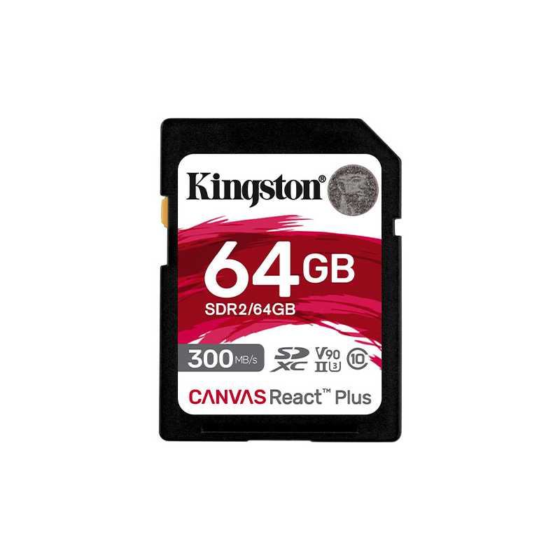 Kingston 64GB Canvas React Plus SD Card, UHS-II Class 10, U3, For 8K/3D/VR Videos/Photos, R/W 300/260MB/s