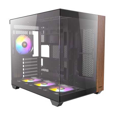 Antec CX800 Wood ARGB Mid-Tower PC Case - 270° Panoramic View, Tempered Glass, 9 Fan Positions, USB Type-C