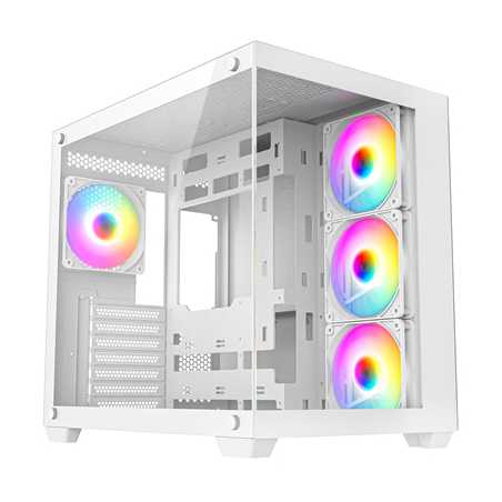 CRONUS Pallas Case, Gaming, White, Mid Tower, 1 x USB 3.0 / 2 x USB 2.0, Tempered Glass Front & Side Window Panels, Addressable 