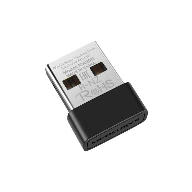 Mercusys (MA20N) AC650 Nano Wireless Dual Band USB Adapter, WPA3 Security 