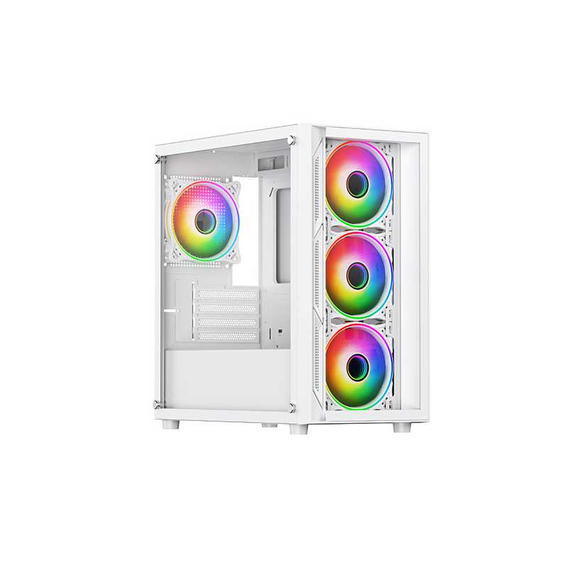 Vida Lucid White ARGB Gaming Case w/ Glass Front & Side, Micro ATX, 4x ARGB Infinity Fans