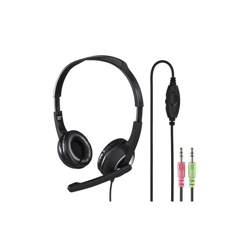 Hama HS-P150 Ultra-lightweight Headset with Boom Microphone, 3.5mm Jacks, Padded Ear Pads, Inline Controls