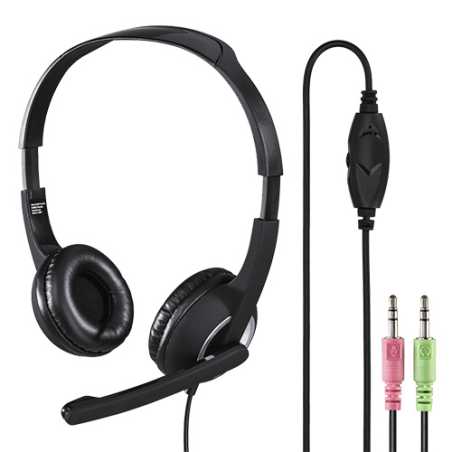 Hama HS-P150 Ultra-lightweight Headset with Boom Microphone, 3.5mm Jacks, Padded Ear Pads, Inline Controls