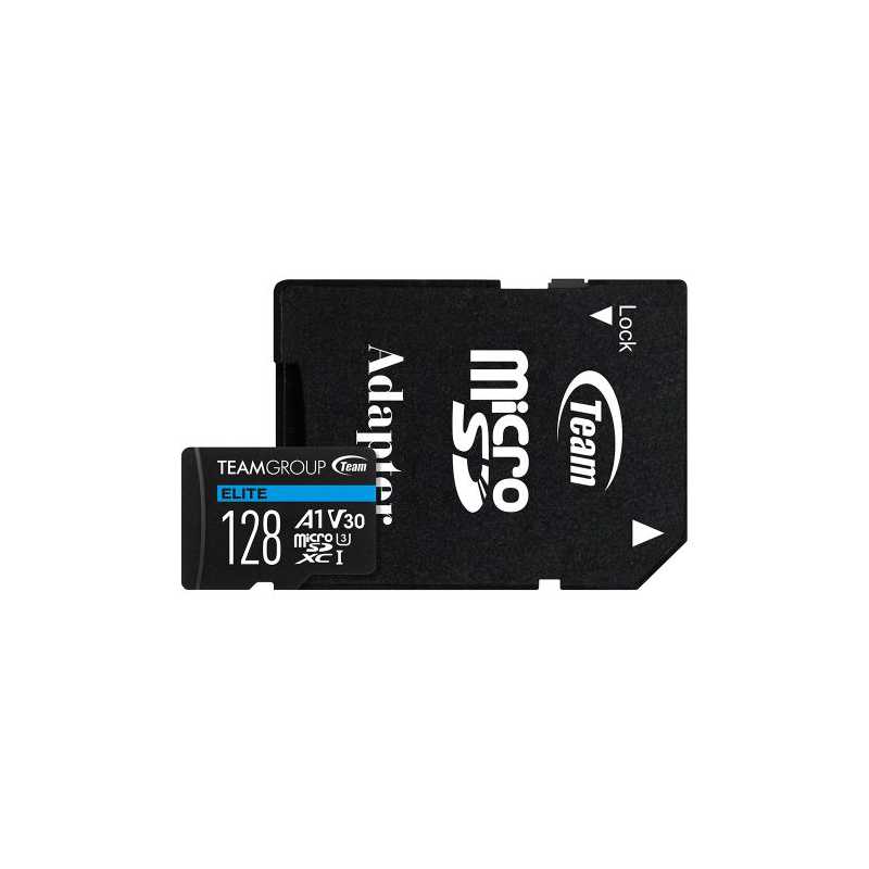 Team 128GB Elite A1 Micro SDXC Card with SD Adapter, UHS-I Class 3, U3, A1 App Performance, 100MB/s