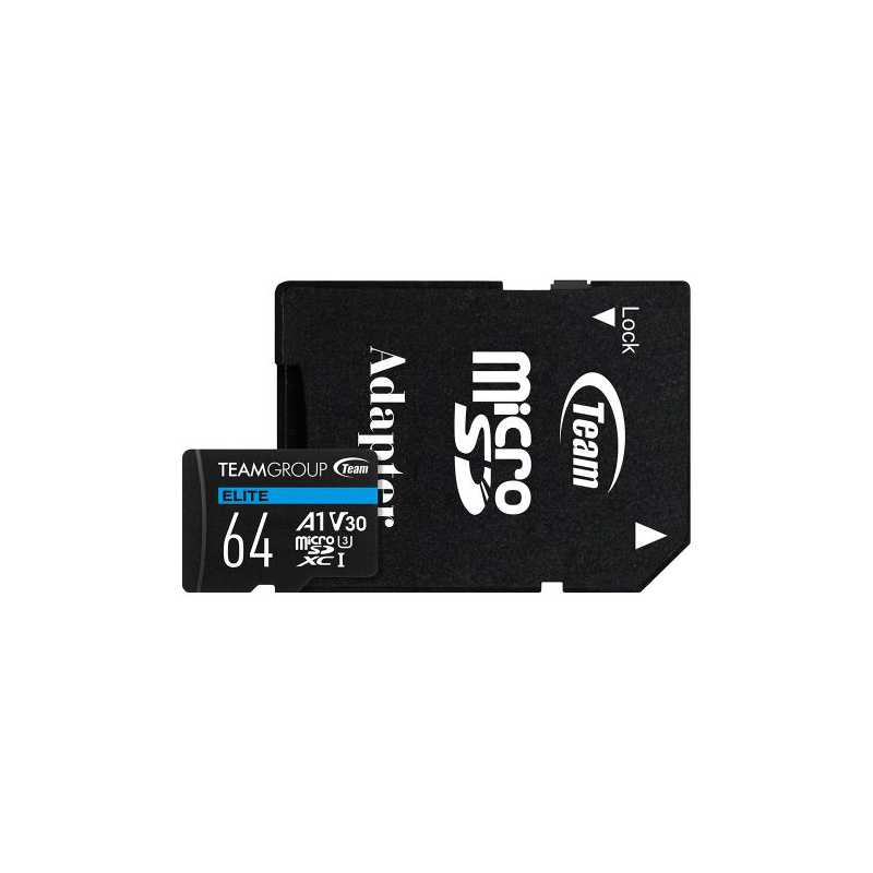 Team 64GB Elite A1 Micro SDXC Card with SD Adapter, UHS-I Class 3, U3, A1 App Performance, 100MB/s