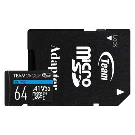 Team 64GB Elite A1 Micro SDXC Card with SD Adapter, UHS-I Class 3, U3, A1 App Performance, 100MB/s