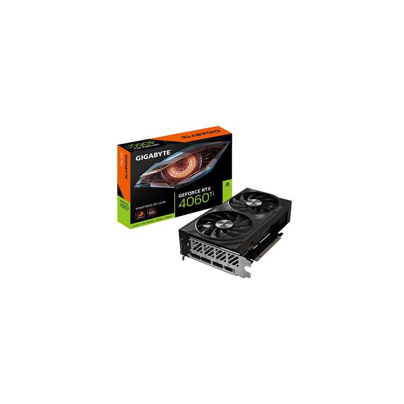 Gigabyte NVIDIA GeForce RTX 4060 Ti WINDFORCE OC V2 8G Graphics Card, 8GB GDDR6, 4352 CUDA Cores, 2550 MHz Core Clock, Dual Fan,