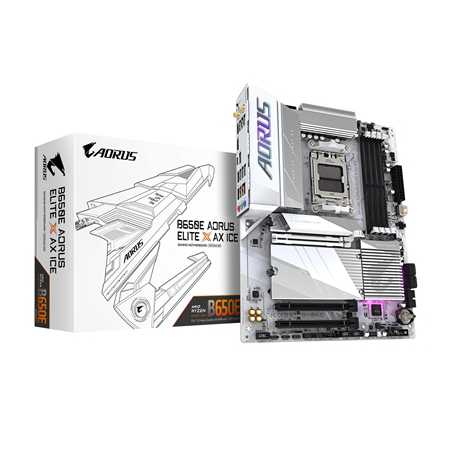 Gigabyte B650E AORUS ELITE X AX ICE AMD AM5 Socket Motherboard, ATX, 4x DDR5 Slots, 3x M.2 Sockets, 2x USB-C Port, Fitted I/O Sh