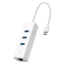 TP-LINK (UE330C) 3-Port USB-C Hub & Gigabit Ethernet Adapter, 3x USB-A 3.0, 1x GB LAN, White 