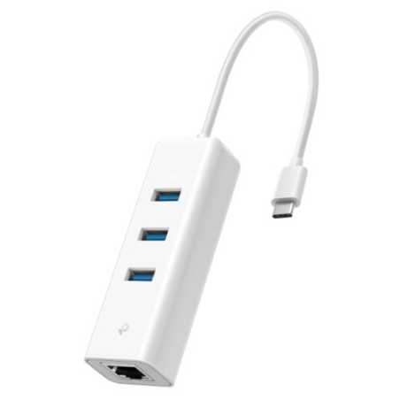 TP-LINK (UE330C) 3-Port USB-C Hub & Gigabit Ethernet Adapter, 3x USB-A 3.0, 1x GB LAN, White 