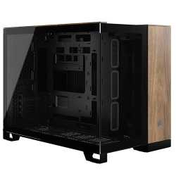 Corsair 2500X Dual Chamber Gaming Case w/ Glass Side & Front, Micro ATX, Mesh Panels, USB-C, Asus BTF Compatible, Black/Walnut W