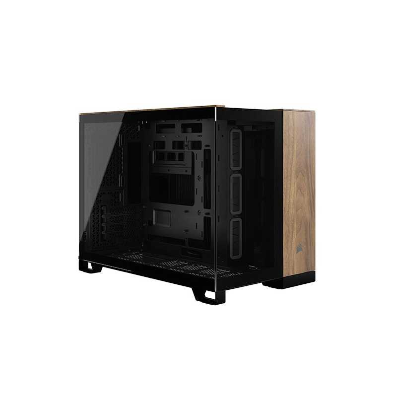 Corsair 2500X Dual Chamber Gaming Case w/ Glass Side & Front, Micro ATX, Mesh Panels, USB-C, Asus BTF Compatible, Black/Walnut W