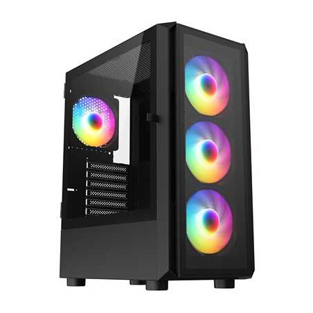 CRONUS Achos V2 Case, Gaming, Black, Mid Tower, 1 x USB 3.0 / 2 x USB 2.0, Tempered Glass Side & Front Window Panels, Addressabl