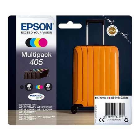 Epson 405 Multipack (Original) - Black, Cyan, Magenta, Yellow DURABrite Ultra Ink Cartridges for Workforce WF-7310, 7830, 7835, 