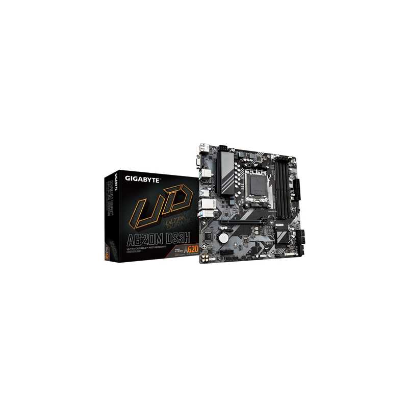 Gigabyte A620M DS3H Ultra Durable AMD AM5 Socket Motherboard, Micro-ATX, 4x DDR5 Slots, 1x M.2 Socket, 1x USB-C Port, GbE LAN, 1