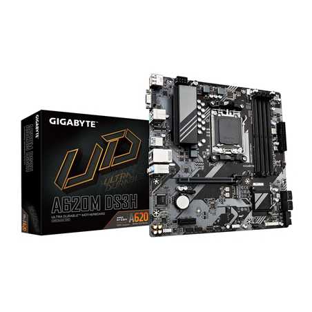 Gigabyte A620M DS3H Ultra Durable AMD AM5 Socket Motherboard, Micro-ATX, 4x DDR5 Slots, 1x M.2 Socket, 1x USB-C Port, GbE LAN, 1