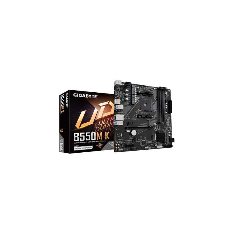 Gigabyte B550M K Ultra Durable AMD AM4 Socket Motherboard, Micro-ATX, 4x DDR4 Slots, 2x M.2 Sockets, GbE LAN, 1x DisplayPort / 1