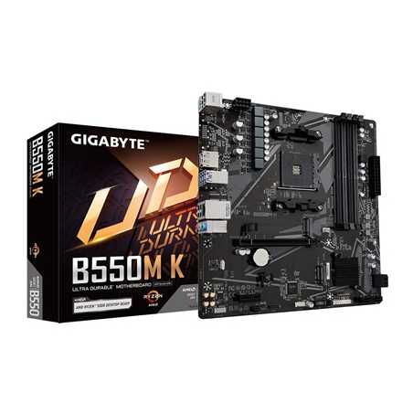 Gigabyte B550M K Ultra Durable AMD AM4 Socket Motherboard, Micro-ATX, 4x DDR4 Slots, 2x M.2 Sockets, GbE LAN, 1x DisplayPort / 1