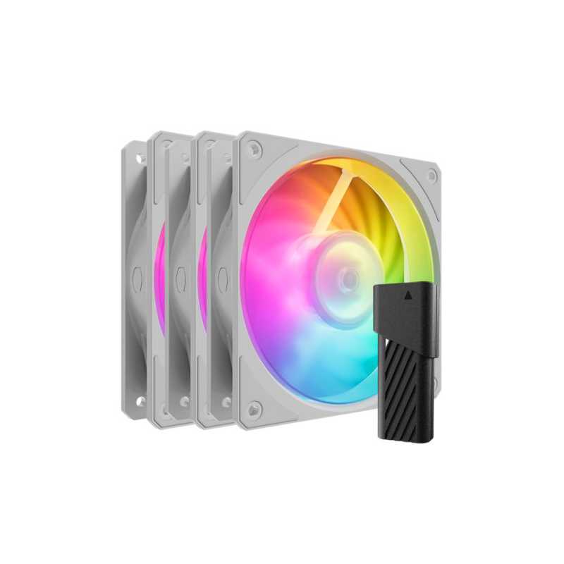 Cooler Master Mobius 120P ARGB PWM 12cm Case Fans (3-Pack), Ring Blade Design, 0-2400 RPM, Loop Dynamic Bearing, White, ARGB Con