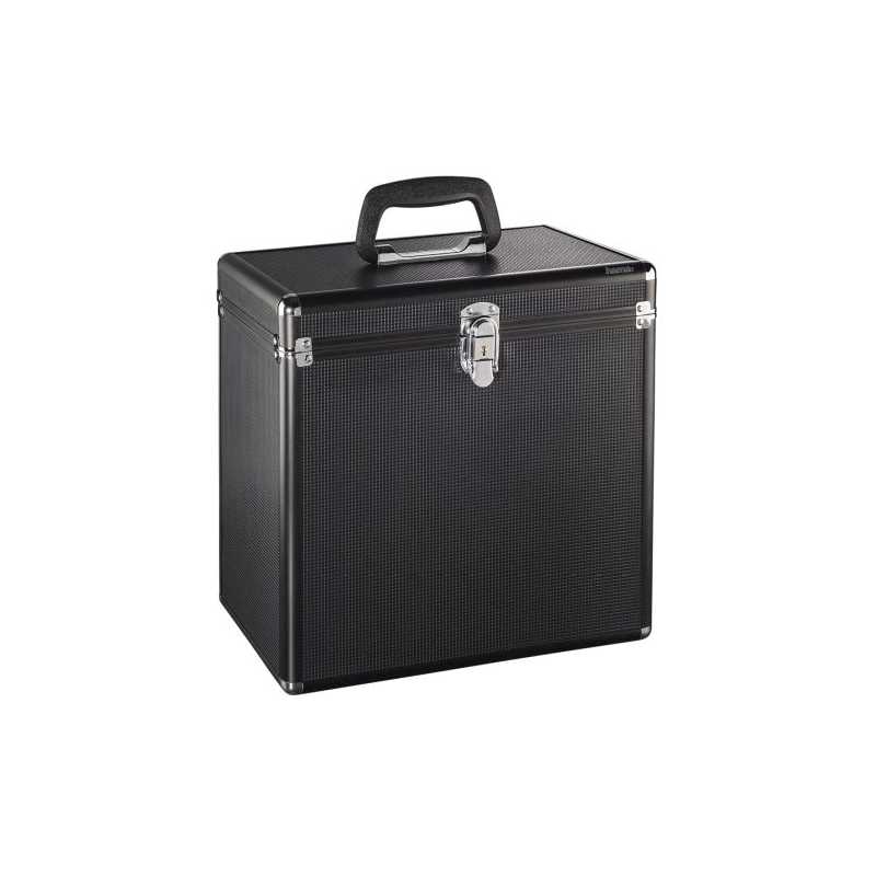 Hama 50 LP Case, Up to 50 LPs, Aluminium Look, Lockable, Black