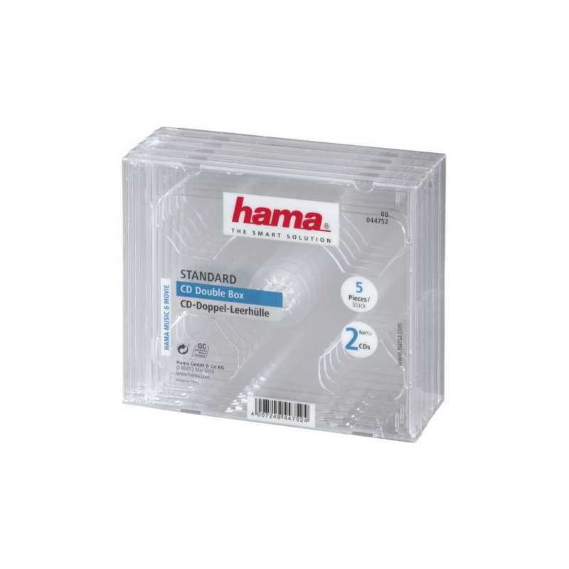 Hama 5x Double CD/DVD/Blu-Ray Cases, 2 Discs per case, Transparent