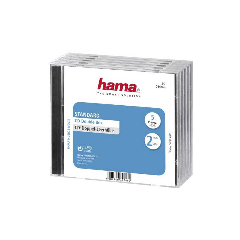 Hama 5x Double CD/DVD/Blu-Ray Cases, 2 Discs per case, Transparent/Black