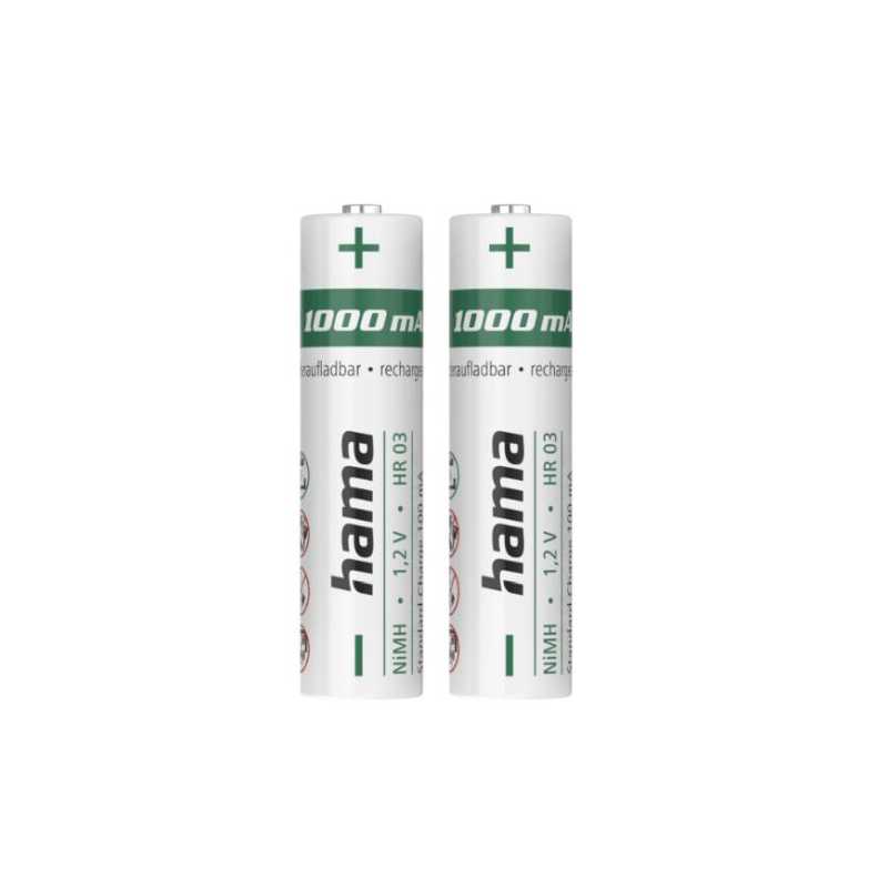 Hama NiMH AAA Micro Rechargeable Batteries (2-Pack), 1000mAh, 1.2V