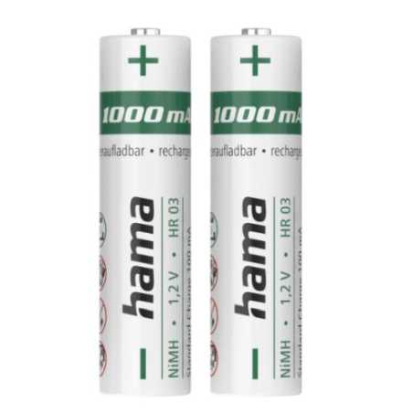 Hama NiMH AAA Micro Rechargeable Batteries (2-Pack), 1000mAh, 1.2V