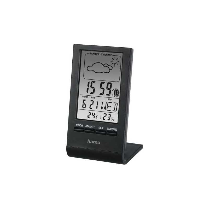 Hama TH-100 LCD Thermo/Hygrometer - Thermometer, Hygrometer, Barometer, Weather Forecast, Moon Phases, Date/Time, Alarm, Black