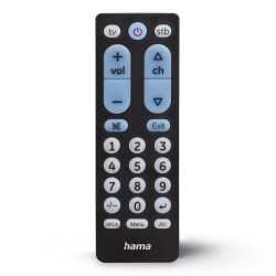 Hama Universal IR Remote Control for Over 1,000 Devices, Teachable, Control 2 Devices, Big Illuminating Buttons, 10m Range