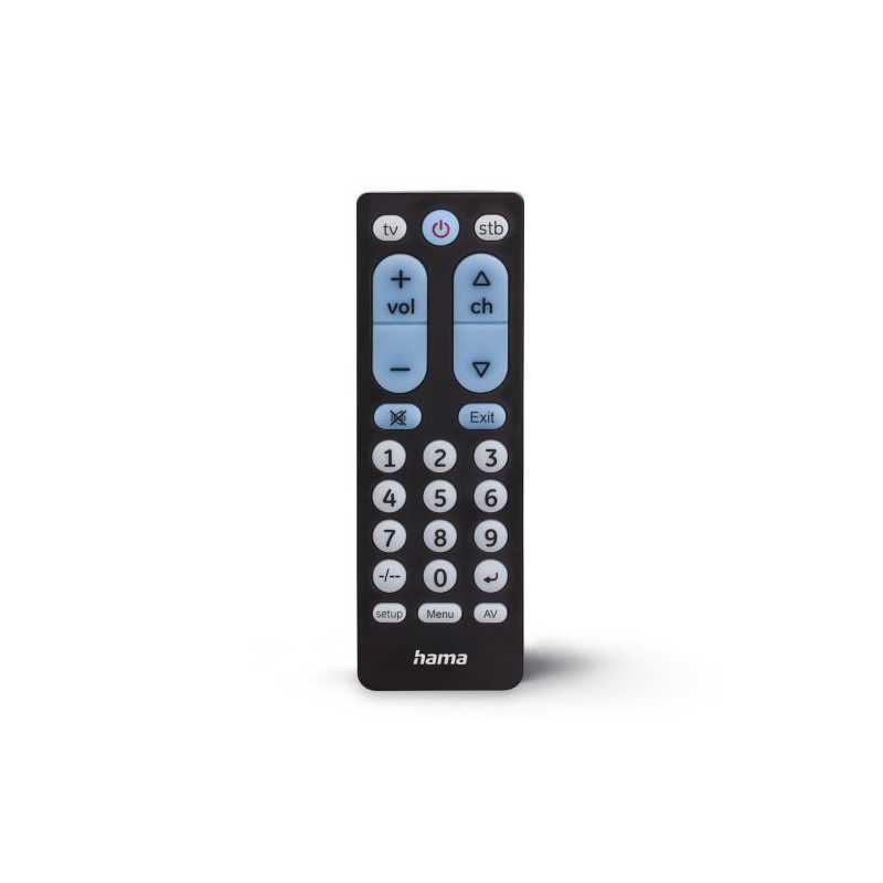 Hama Universal IR Remote Control for Over 1,000 Devices, Teachable, Control 2 Devices, Big Illuminating Buttons, 10m Range