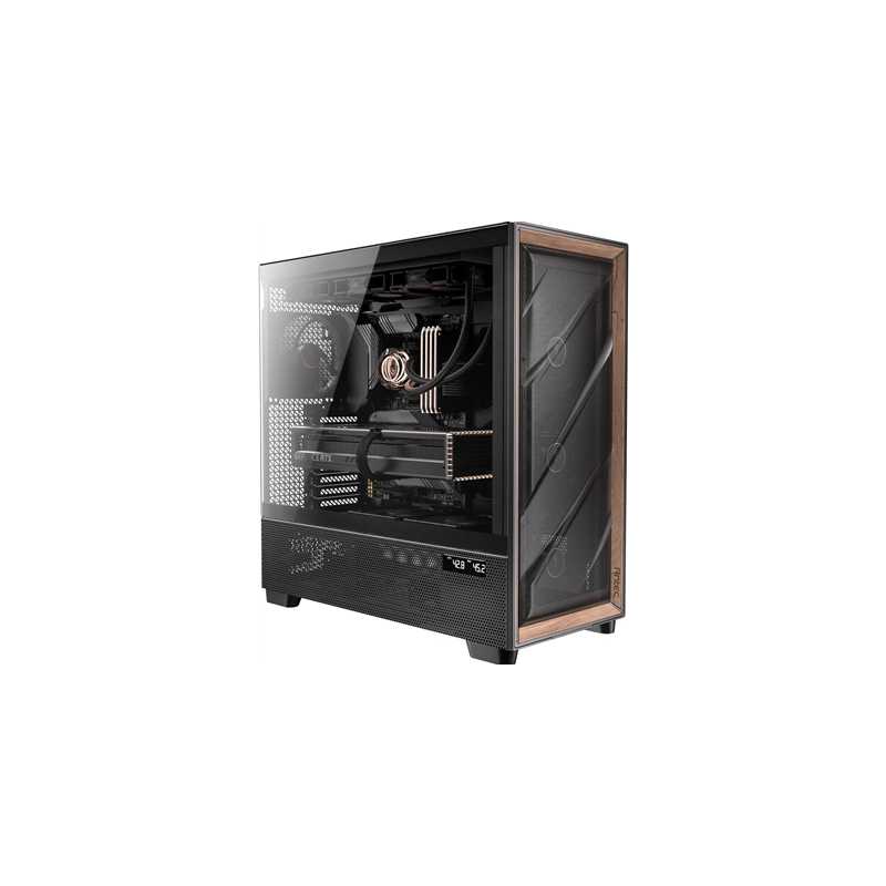 Antec Flux PRO Full Tower PC Case with Tempered Glass, Black/Wood, 6 Pre-Installed Fans, USB Type-C, E-ATX/ATX/mATX/mITX Compati