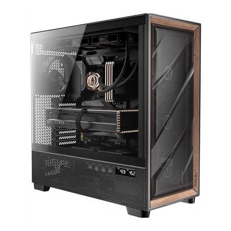 Antec Flux PRO Full Tower PC Case with Tempered Glass, Black/Wood, 6 Pre-Installed Fans, USB Type-C, E-ATX/ATX/mATX/mITX Compati