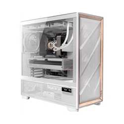 Antec Flux PRO Full Tower PC Case with Tempered Glass, White/Wood, 6 Pre-Installed Fans, USB Type-C, E-ATX/ATX/mATX/mITX Compati