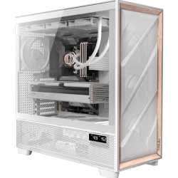 Antec Flux PRO Full Tower PC Case with Tempered Glass, White/Wood, 6 Pre-Installed Fans, USB Type-C, E-ATX/ATX/mATX/mITX Compati