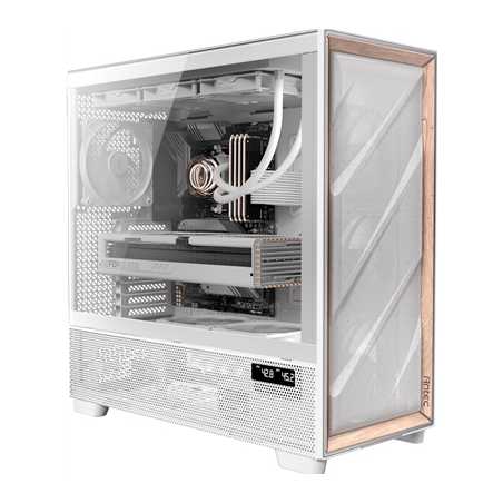 Antec Flux PRO Full Tower PC Case with Tempered Glass, White/Wood, 6 Pre-Installed Fans, USB Type-C, E-ATX/ATX/mATX/mITX Compati