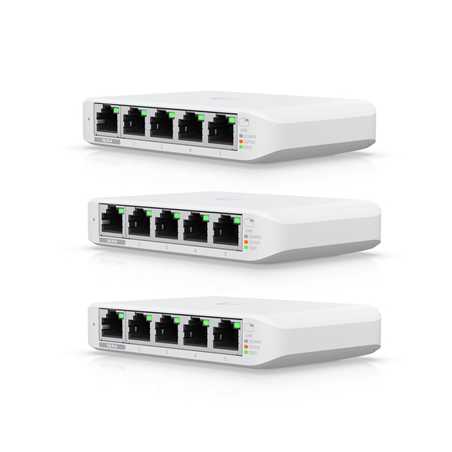 Ubiquiti USW-FLEX-MINI-3 UniFi USW Flex Mini 5 Port Smart Managed POE/USB C Powered Gigabit Network Switch (Triple Pack, No PSU)