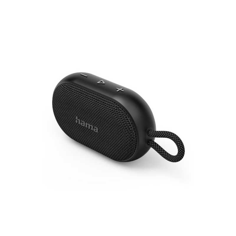 Hama Buddy 3.0 Bluetooth 6W Portable Loudspeaker, 1200mAh Battery, IPX7 Waterproof, Hands-Free, Hanging Loop, Black