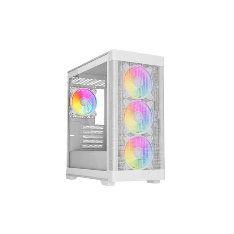 Vida Zephyr V2 White ARGB Gaming Case w/ Glass Window, Micro ATX, 4x ARGB Fans, 6-Port PWM ARGB Fan Hub & Remote Control, Mesh F