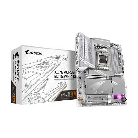 Gigabyte X870 AORUS ELITE WIFI7 ICE AMD AM5 Socket Motherboard, ATX, 4x DDR5 Slots, 4x M.2 Sockets, 3x USB-C Port, Fitted I/O Sh