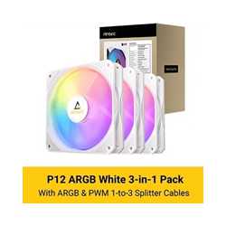 Antec P12R ARGB PWM 120mm Fan 3 Pack - 4-Pin, White, High-Airflow Cooling, 9-Blade Design with Anti-Vibration Pads