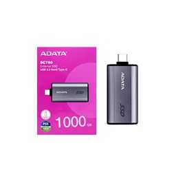 ADATA SC750 1TB USB-C Portable SSD USB 3.2 Gen 2 Up to 1000 MB/s Black Titanium Compatible with Windows, iOS, Android, PlayStati