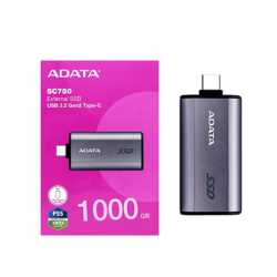 ADATA SC750 1TB USB-C Portable SSD USB 3.2 Gen 2 Up to 1000 MB/s Black Titanium Compatible with Windows, iOS, Android, PlayStati