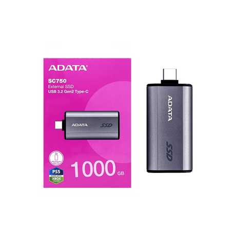 ADATA SC750 1TB USB-C Portable SSD USB 3.2 Gen 2 Up to 1000 MB/s Black Titanium Compatible with Windows, iOS, Android, PlayStati