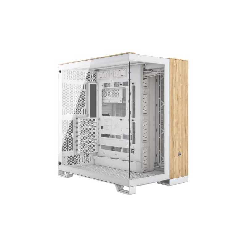 Corsair 6500X Dual Chamber Gaming Case w/ Glass Side & Front, ATX, Mesh Panels, USB-C, Asus BTF Compatible, White/Bamboo Wood