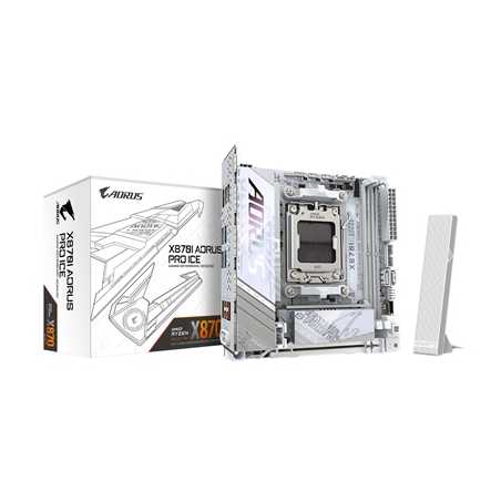 Gigabyte X870I AORUS PRO ICE AMD AM5 Socket Motherboard, Mini-ITX, 2x DDR5 Slots, 2x M.2 Sockets, 3x USB-C Port, Fitted I/O Shie