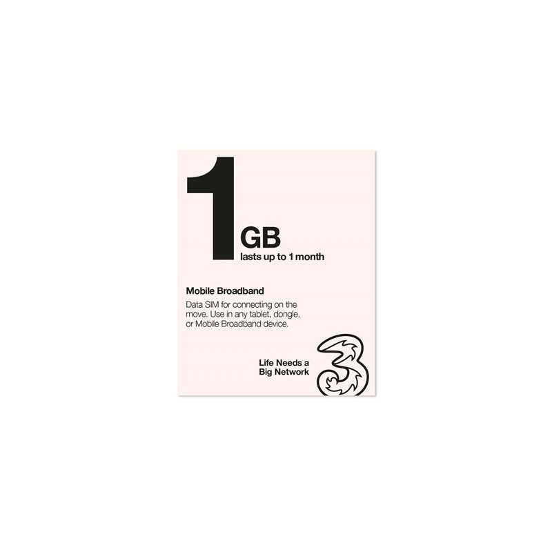 Three 3G 4G & 5G-Ready 1GB Prepaid Mobile Broadband Trio SIM Card