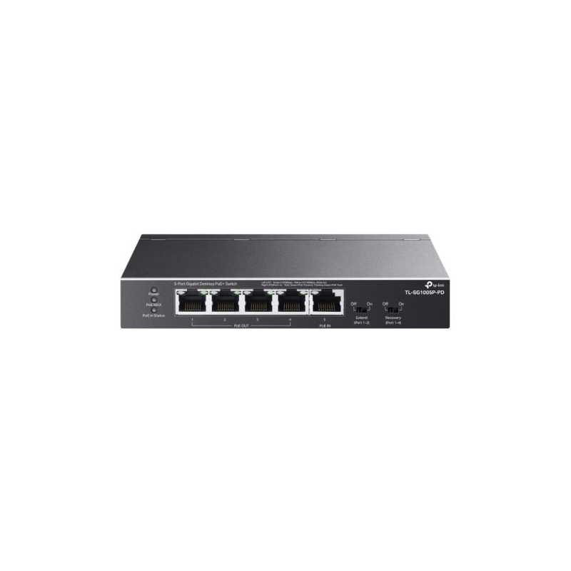 TP-LINK (TL-SG1005P-PD) 5-Port Gigabit Desktop PoE+ Switch with 1-Port PoE++ In and 4-Port PoE+Out, Long-Range PoE+