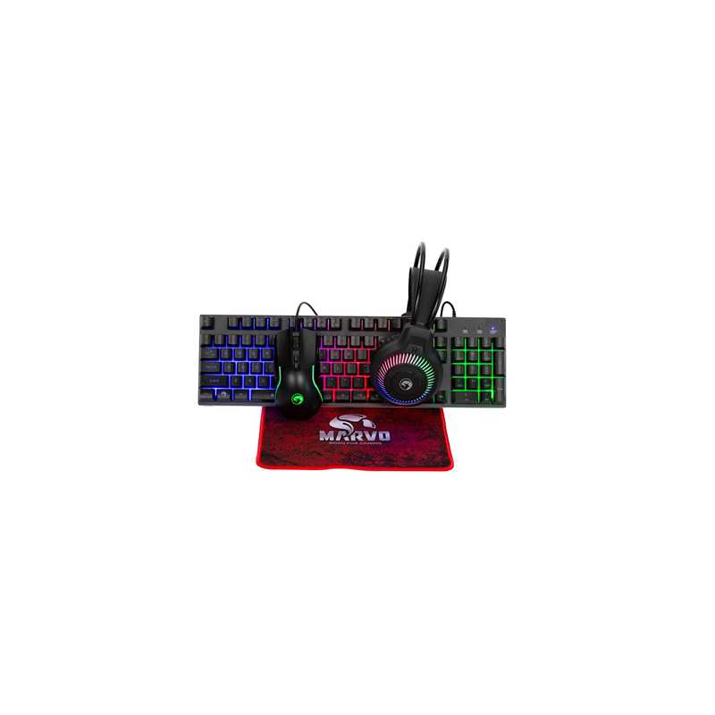 Marvo Scorpion CM416 4-in-1 Gaming Bundle, Wired Keyboard, Mouse, Headset and Mouse Pad, UK Layout